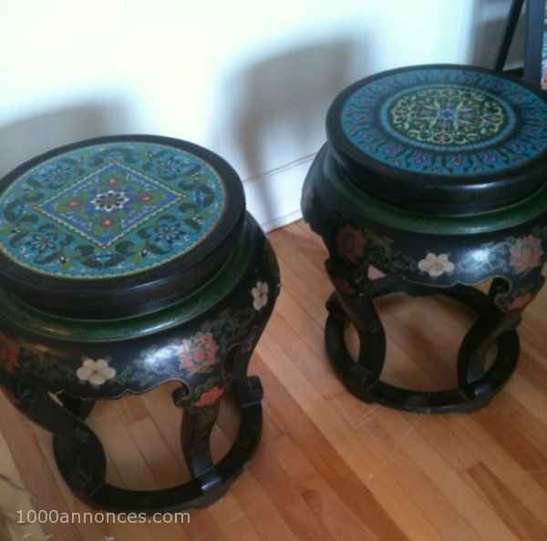 RARE PAIRE DE TABLE BASSE CLOISONNEE A 